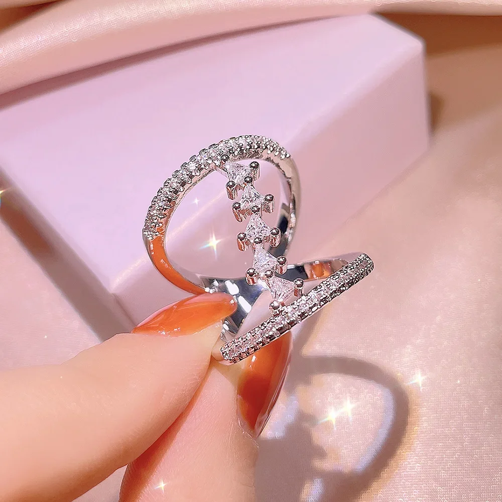 925 sterling silver kreatywny biały cyrkon geometryczny pierścionek kobieta słodki romantyczny nieregularny cyrkon pierścień ladies party prezent urodzinowy — zdjęcie 2