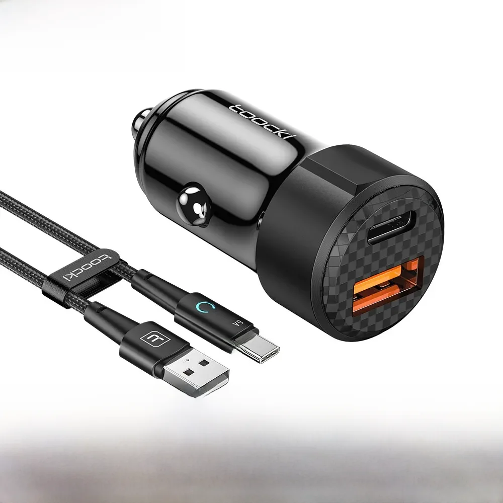 Toocki Chargeur De Voiture 50W Charge Rapide USB A vers Type C Câble 66W pour iPhone 11 12 13 14 Xiaomi Poco Samsung Chargeur Rapide De Charge