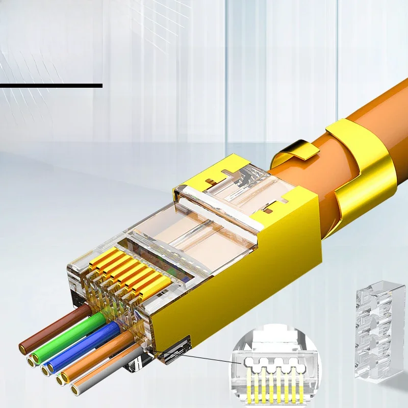 ONTi 10/50/100 sztuk CAT5E CAT6 CAT7 wtyczka RJ45 złącze 50U pozłacany koniec przelotowy kabel sieciowy modułowe złącze 8P8C — zdjęcie produktu 7