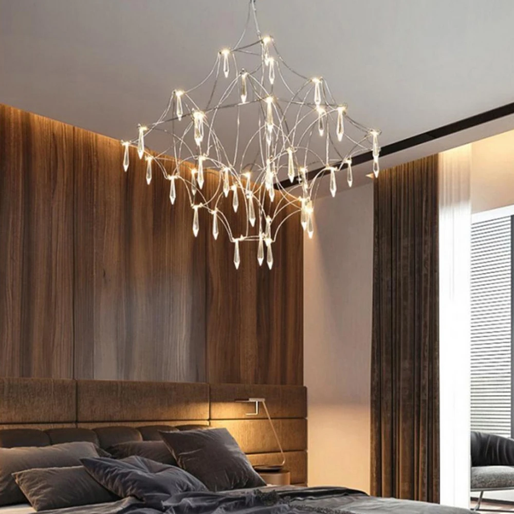 Cube Design Crystal LED Chandelier For Living Room Bedroom Luxury Home Decoration Modern Style Golden Hanging Light Fixture