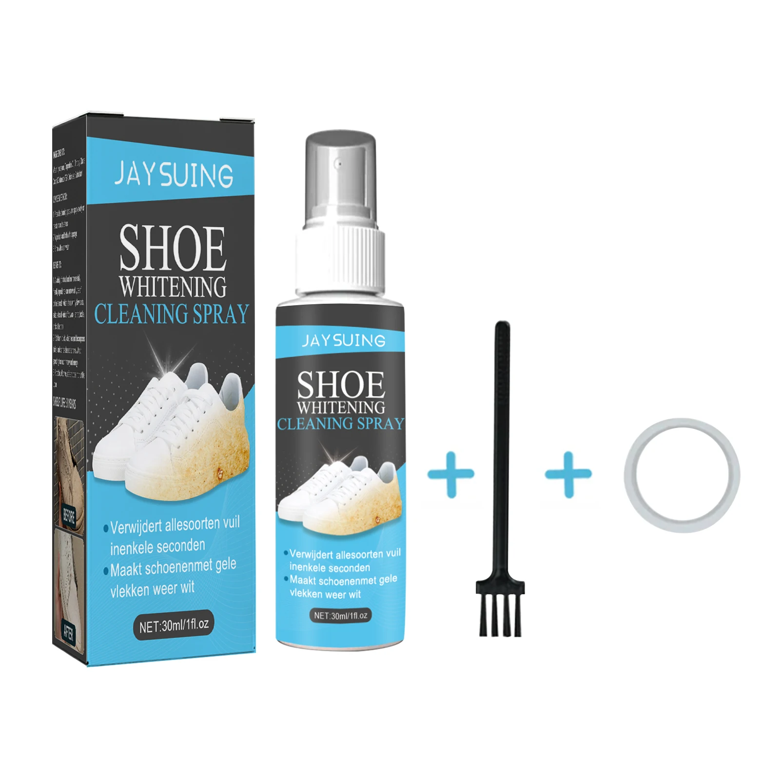 Jaysuing White Shoes Stain Polish Cleaner Gel Sneaker Whiten No Water Clean Dirt Remover Set with Brush Whitening Cleaning Spray