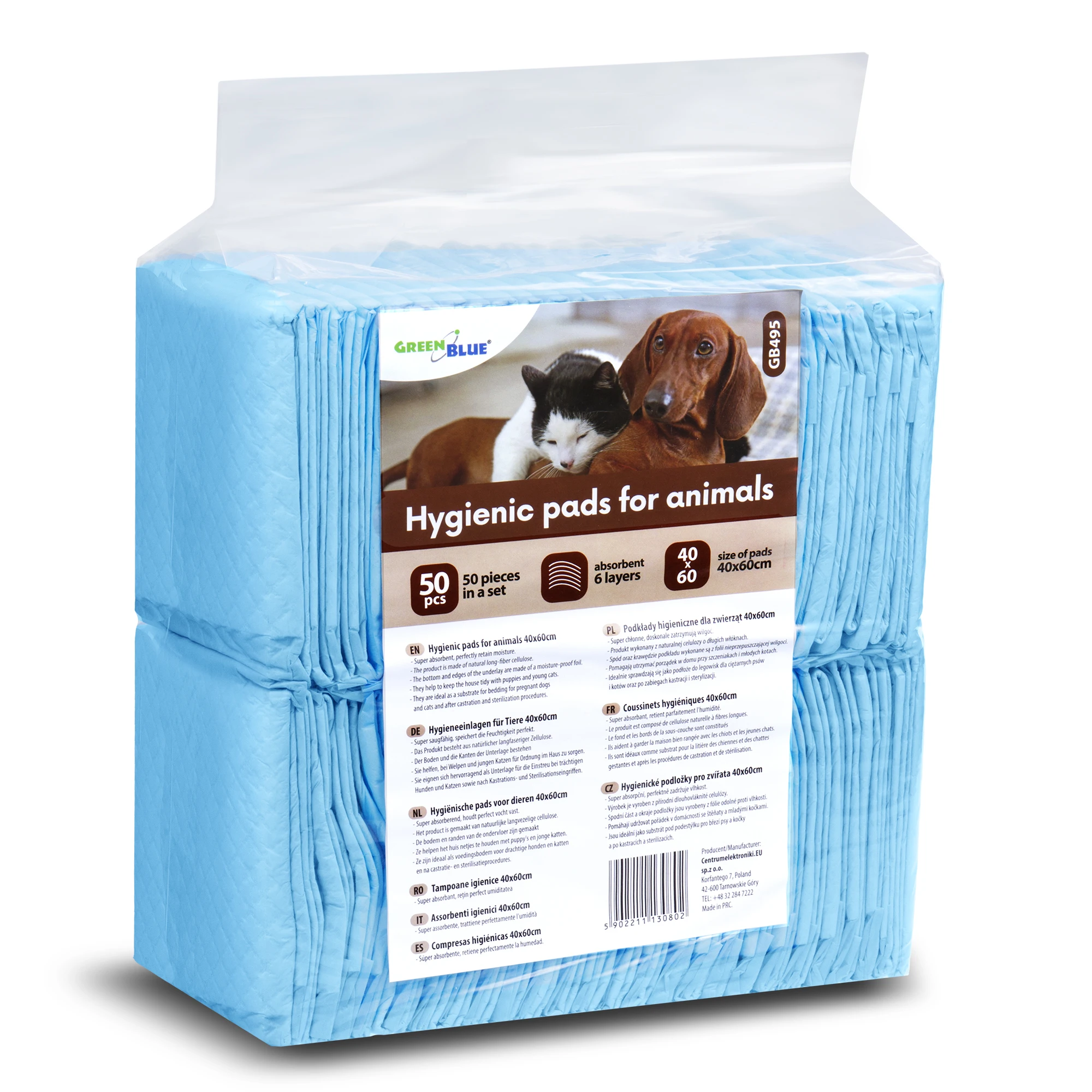 GreenBlue GB495 serviettes hygiéniques pour chien/chat/tapis pour apprendre à la pipi, 60x40cm, 50 pièces,