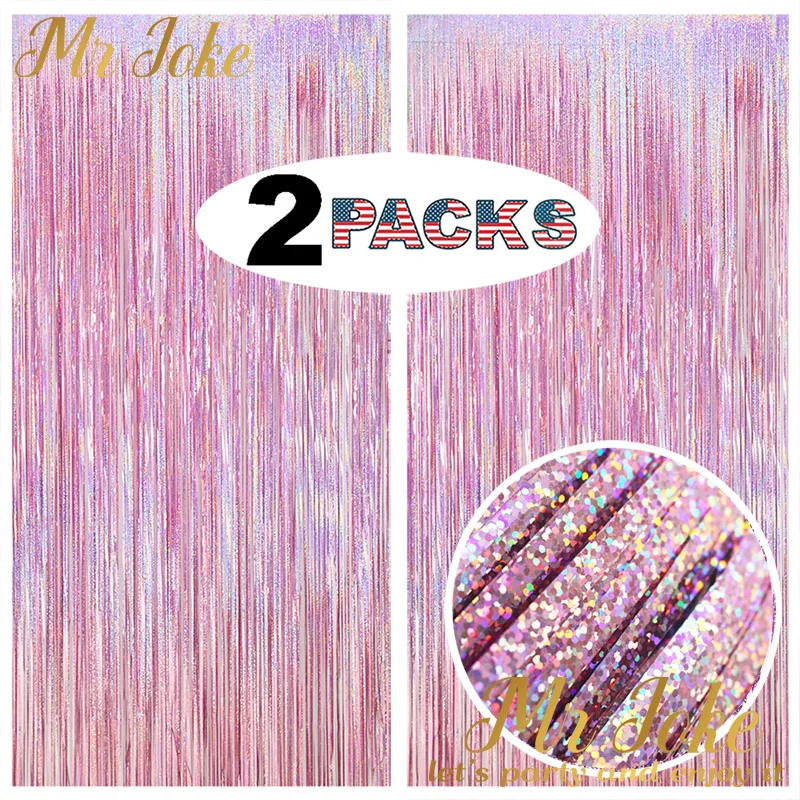 

2Pack Foil Fringe Curtains Wedding Backdrop Curtain Tinsel Birthday Party Wall Decorations Sequin Backdrop Glitter Curtain Swag