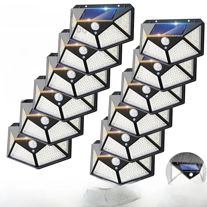 1-12 Pack Solar Lights Outdoor 100 LED Wall Lamp Motion Sensor Lights Waterproof Solar Street Light for Garden Porch Yard Garage