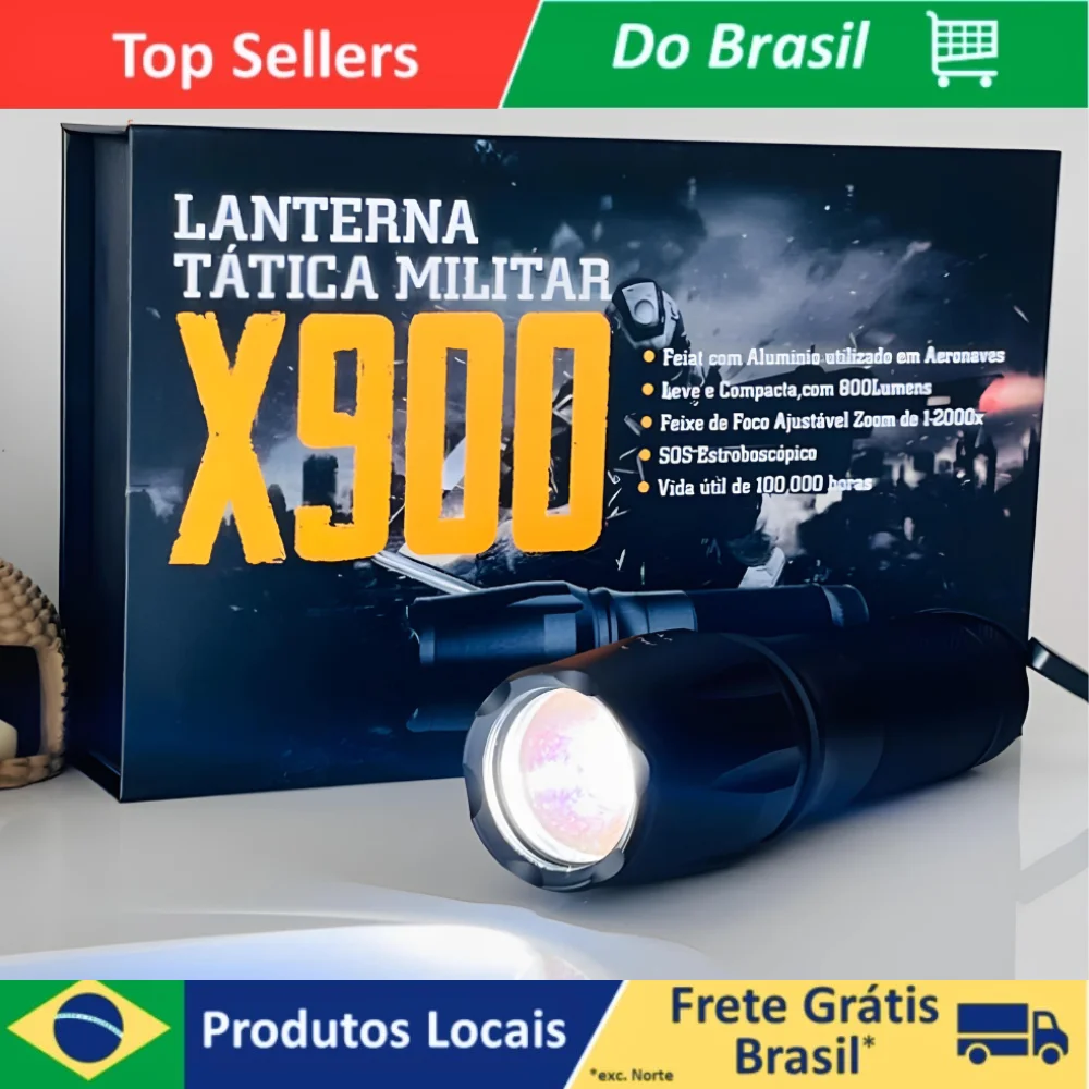 Lanterna X900 Tática Militar com Bateria Recarregável Zoom Longe Alcance Função Strobo