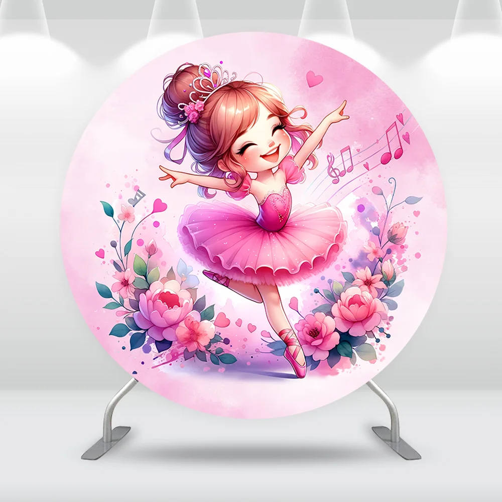 Watercolor Pink Ballerina Baby Shower Round Circle Backdrop Little Ballerina Princess Girls Birthday Background Cake Table Decor