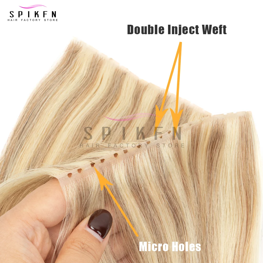 스피크펜 더블 인젝트 XO 홀 웨프트 인모 연장 마이크로 헤어 보이지 않는 트윈 탭 웨프트 헤어 내추럴 스트레이트 풀스루