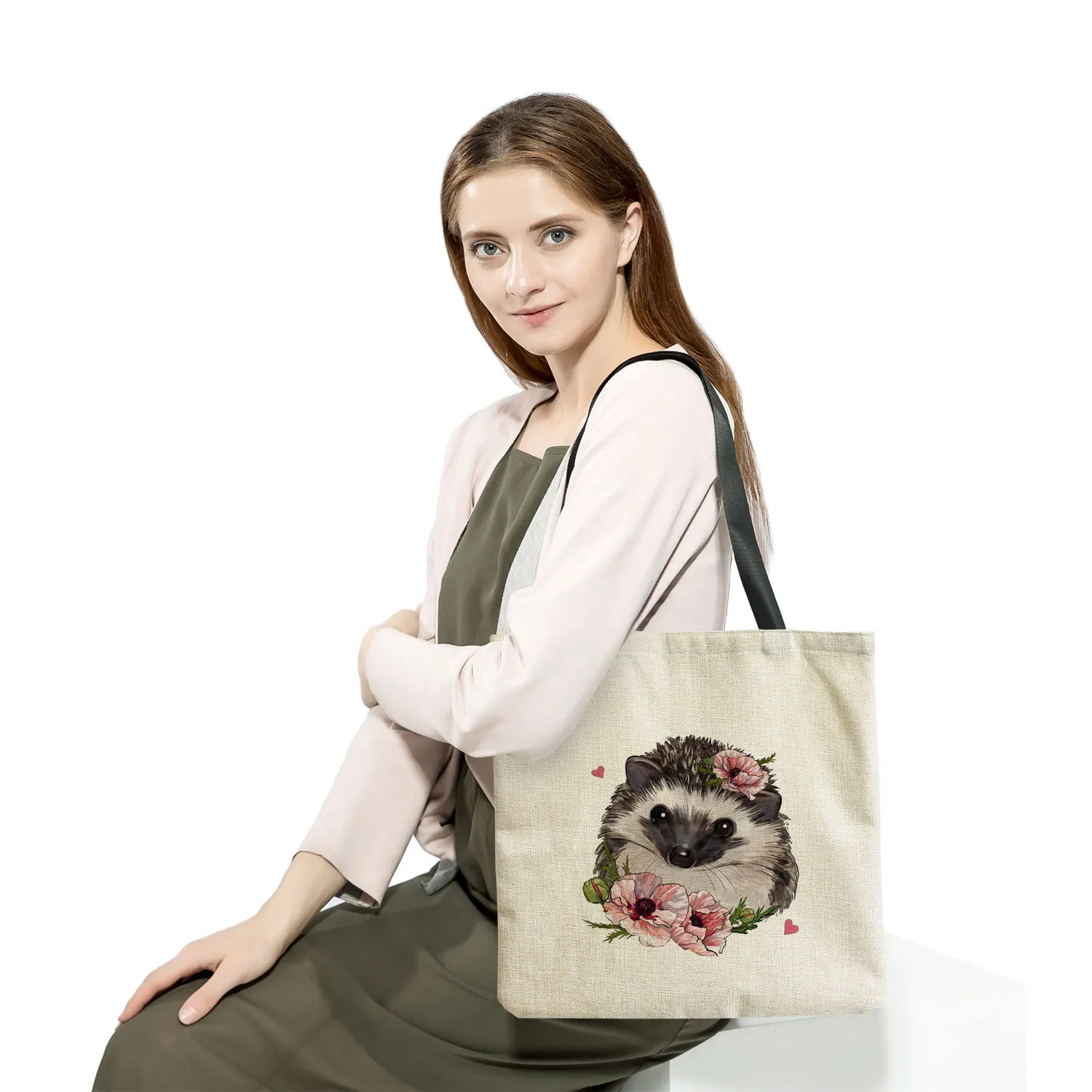 Cute Animal Cartoon Hedgehog Fashion Printed Handbags Eco Friendly High Capacity Shopper Bag The Tote Bag For Customizable Women