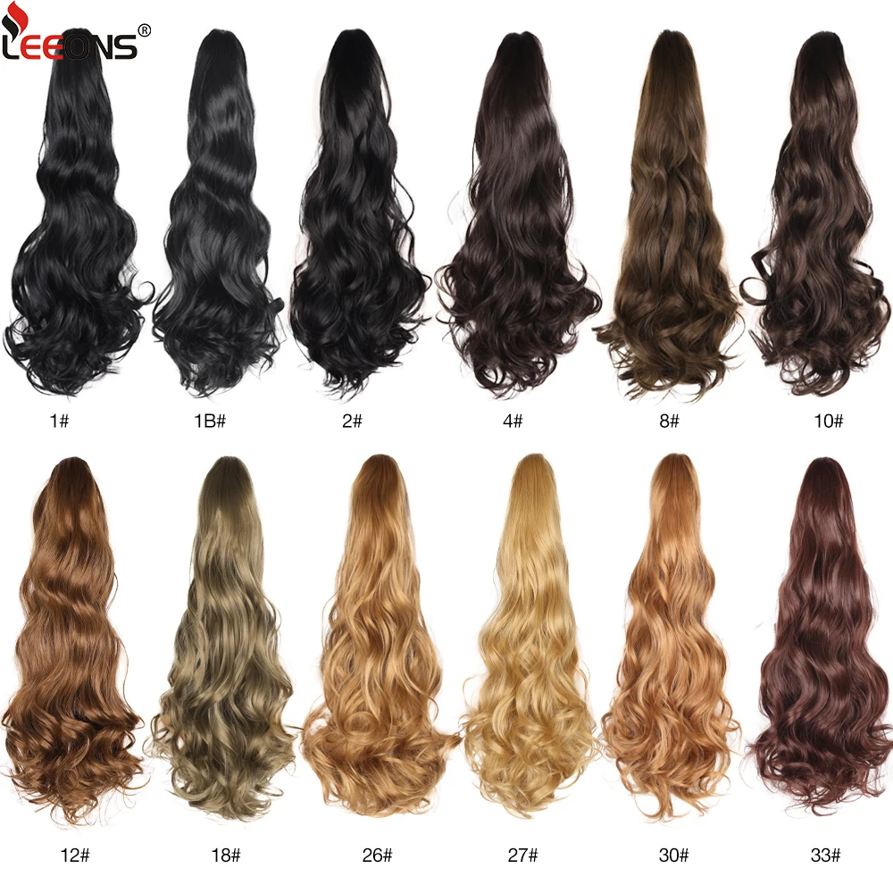 Leeons Claw Clip In Ponytail Extensions 22 Inch Ombre Blone Synthetic Long Curly Wavy Fluffy Ponytail Hairpieces Daily Party Use