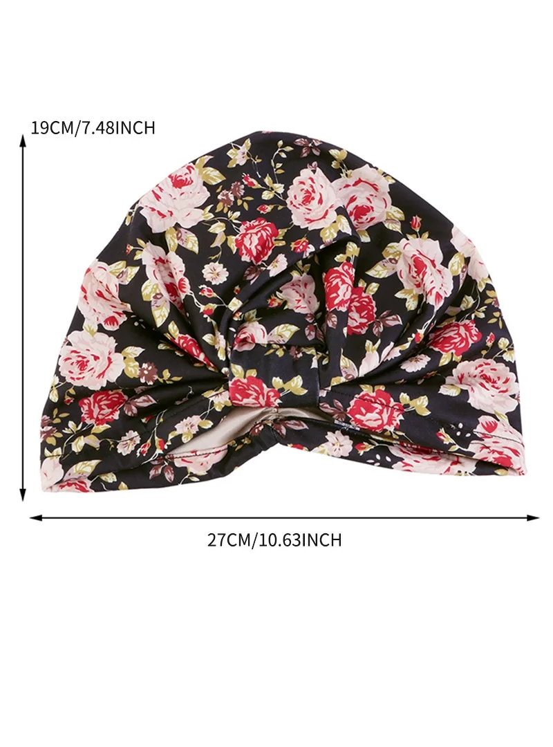 New Women Flower Print Twist Knot Turban Satin lining Chemo Cap  Bonnet Head Scarf Wrap Indian Hat Beanies Skullies Arab Islamic