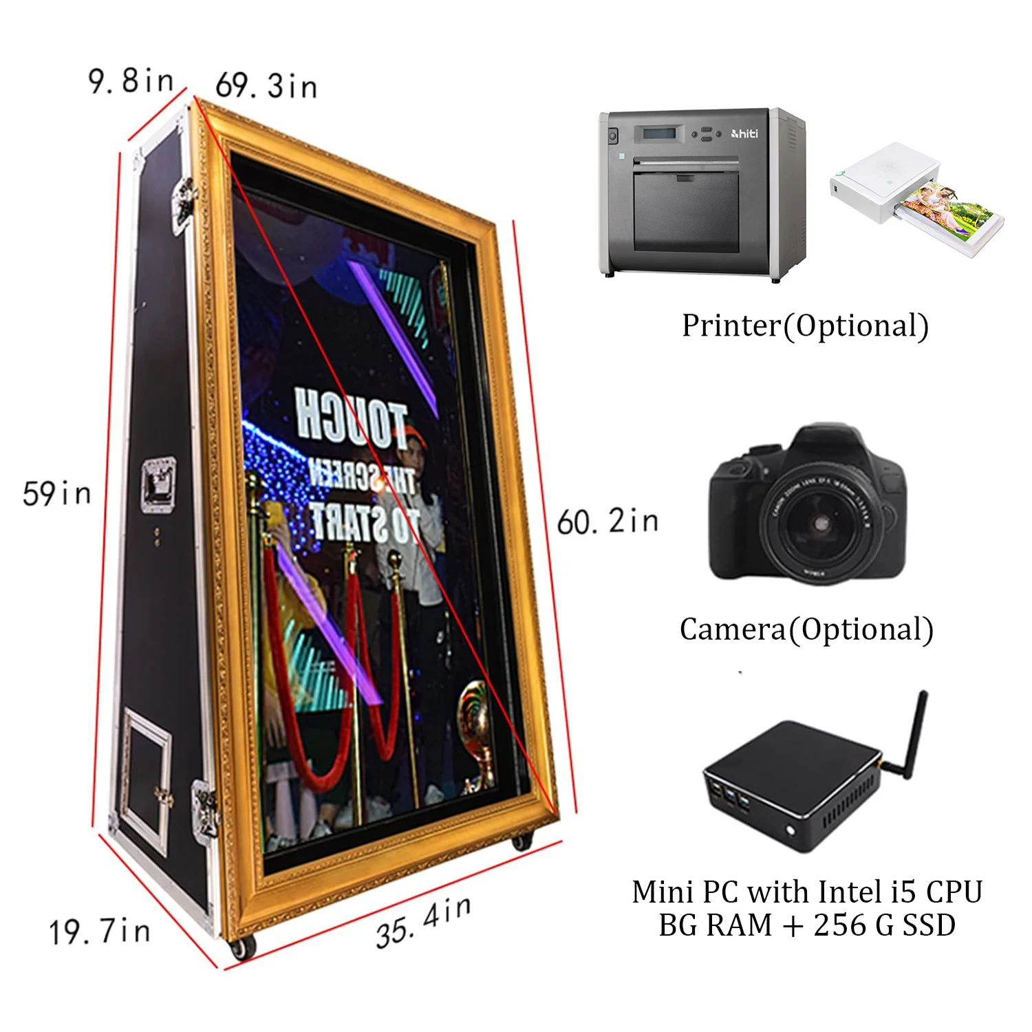 Magic Mirror Booth 65 Inch Photobooth Shell 55 Inch Touch Screen Mirror Photo Booth With Camera Printer for Weddings Parties