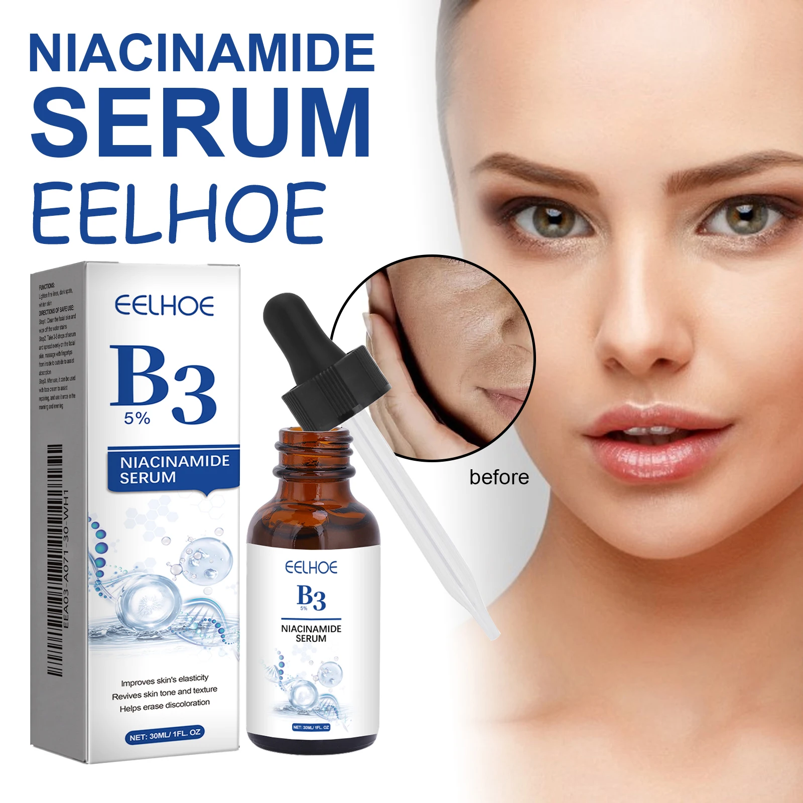 

EELHOE Niacinamide Face Serum Glowing Skin Tone Reduce Dark Spots Remove Wrinkles Moisturizing Brightening Face Care Serum