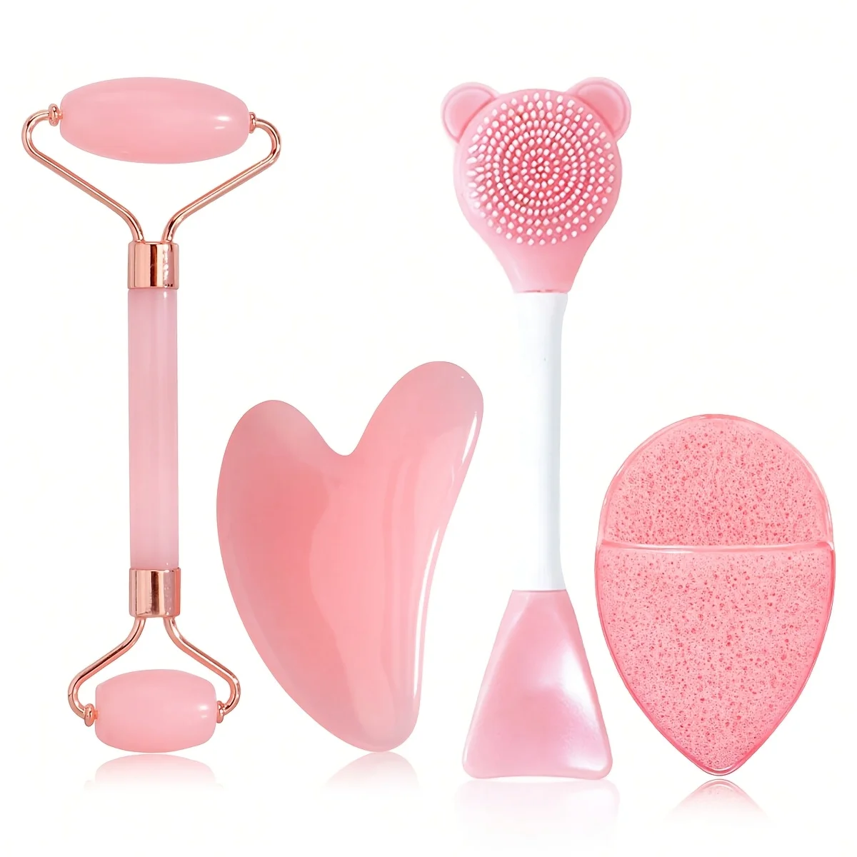 4-piece facial cleaning and massage tool, facial massage scraper cleaning brush, facial mask, facial sponge