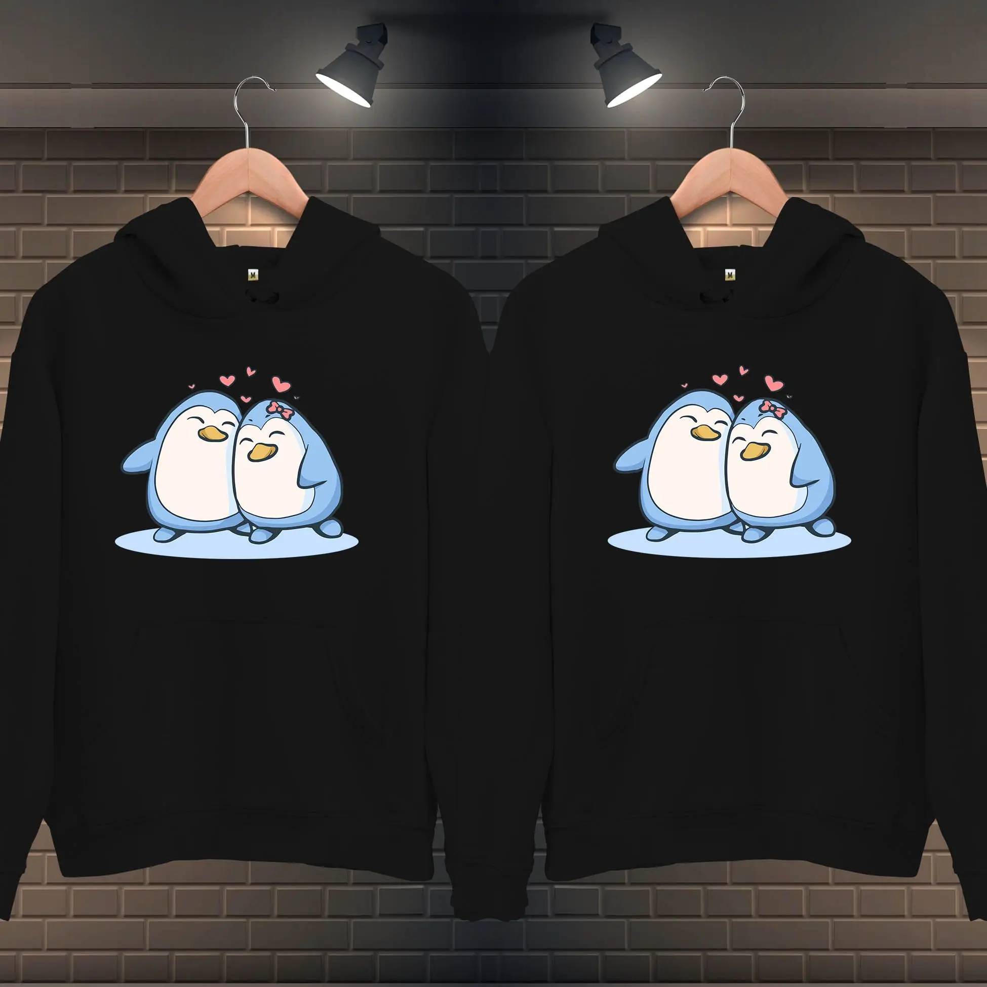 Unisex Couple Hoodies with Cute Penguin Graphics - Adorable Matching Hoodie Set- Valentine's Day Gift