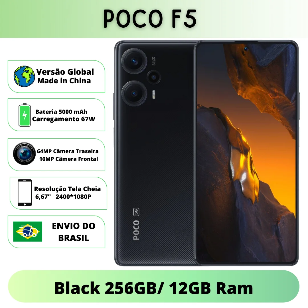 Xiaomi Poco F5 256GB ROM Black 12GB RAM Versão Global