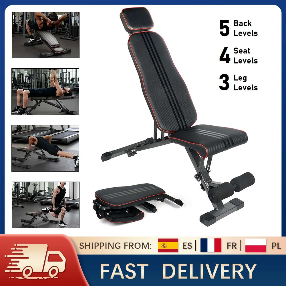 Panca con manubri multifunzionale, sedia da stampa, tavola addominale, attrezzatura fitness pieghevole regolabile per palestra domestica per allenamento completo del corpo