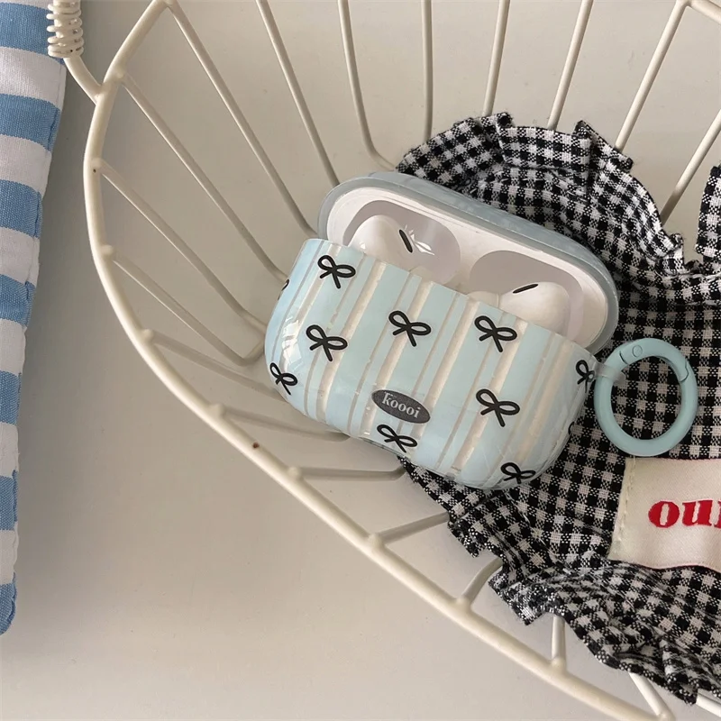 

Ins Korean Blue Ribbon Bow for Airpods 1 2 3 Apple Wireless Bluetooth Headphones Simple Airpods Pro 2 Anti-drop Headphone