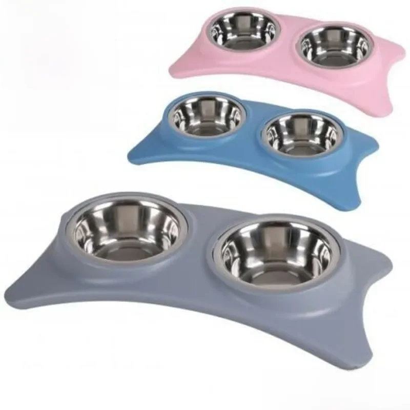 Comedero de 2 cuencos innoxidable extraíble para mascote perro gato