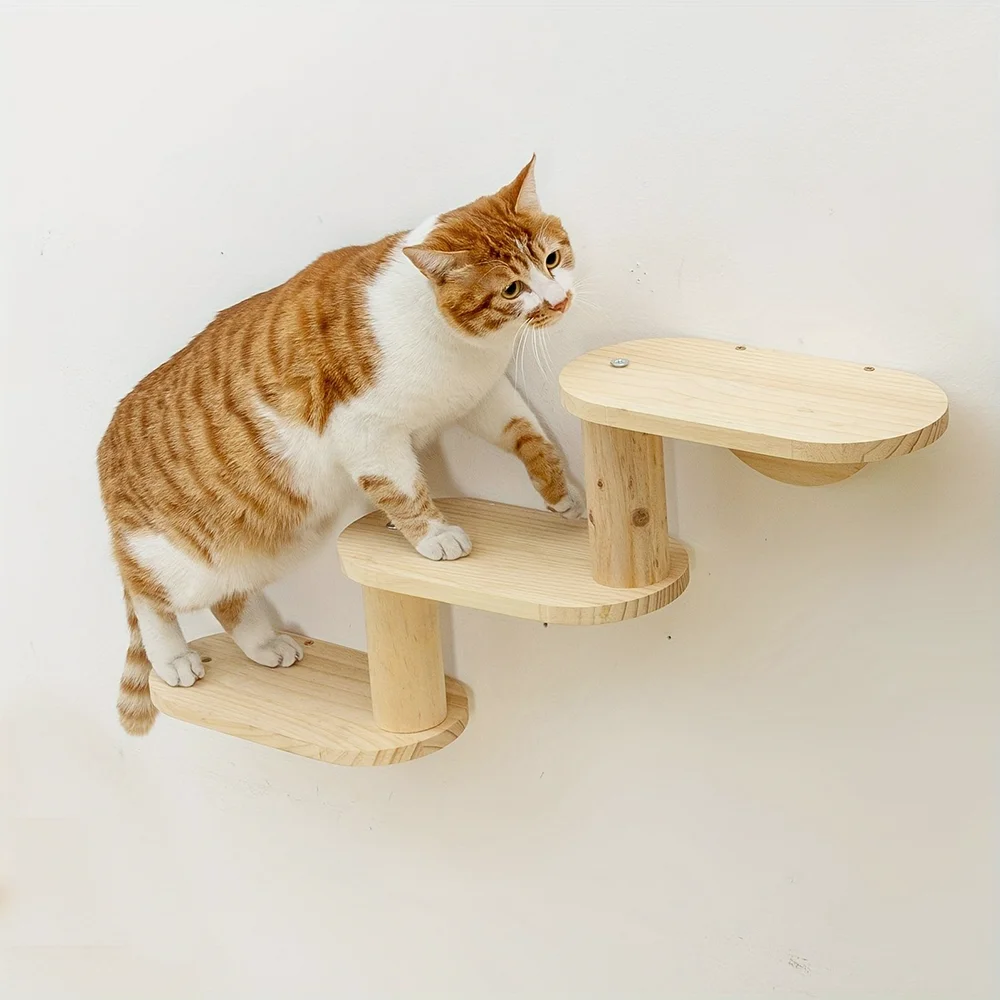 Cat Tree Wall Mounted Climbing Shelves Wooden Hammock with Ladder and Cat Bridge for Cat Perch Sleeping Pet Indoor Playground