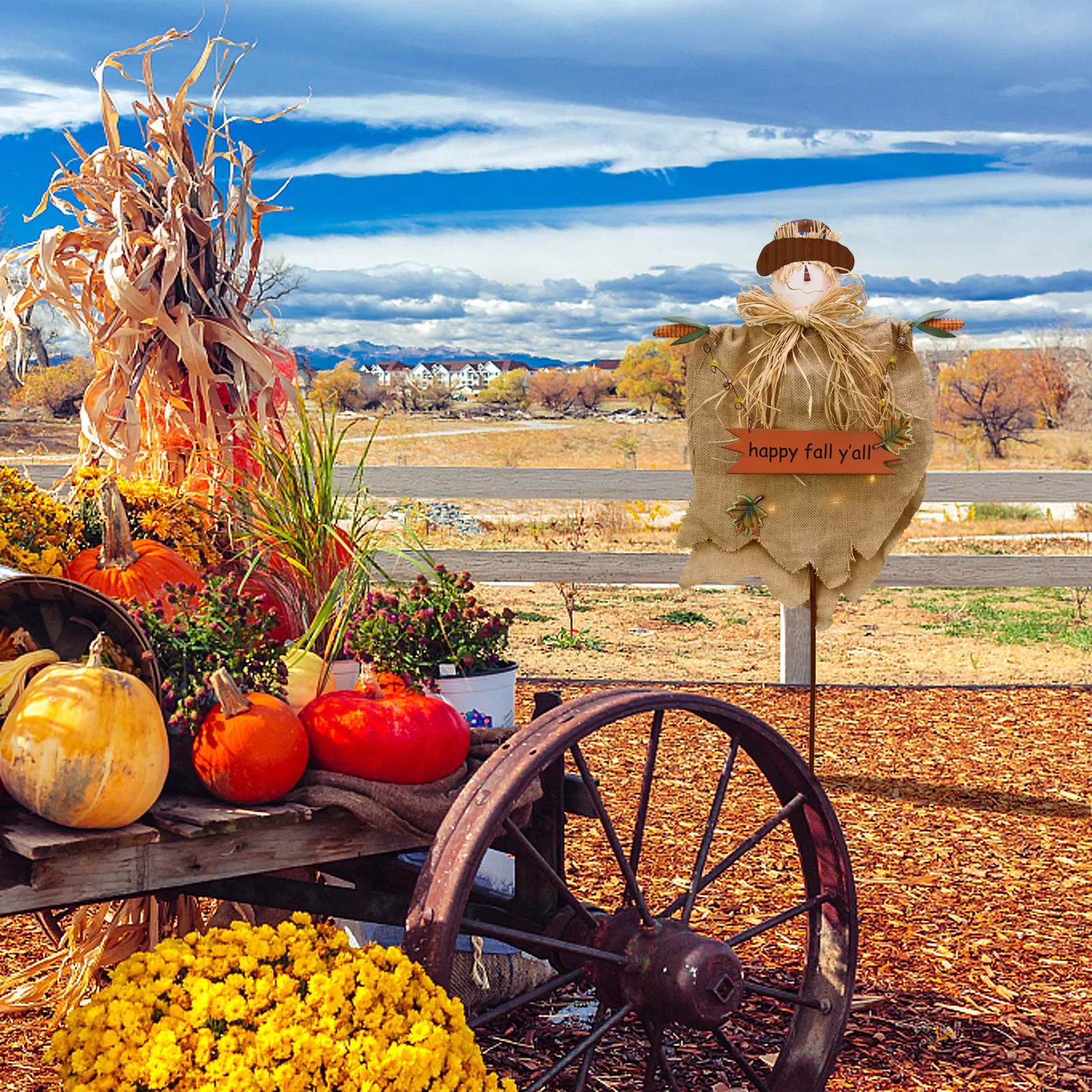 Morning View Scarecrow Stake with LED Light Scarecrow Decor Outdoor Halloween  Decoration Outdoor Fall Harvest Decor