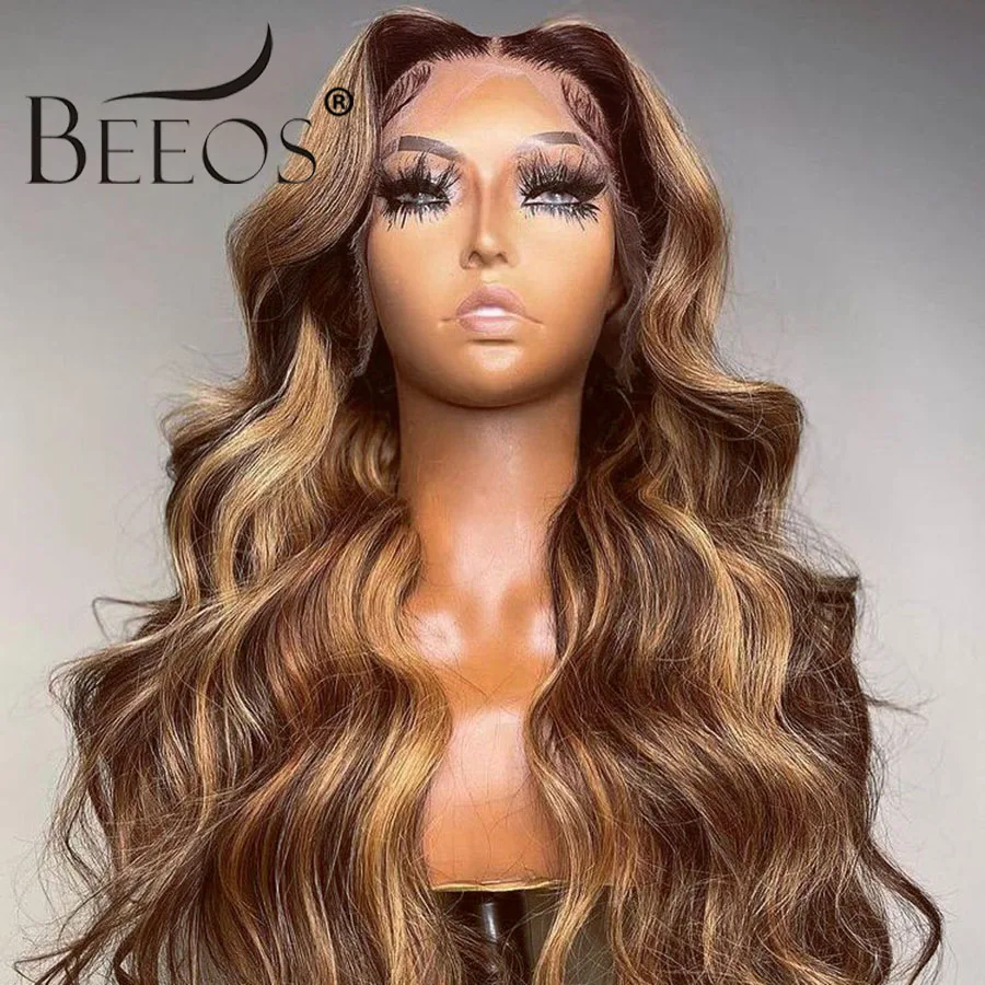 28in Highlight 13x6 HD Lace Frontal Wig Body Wave HD Transparent Lace Front Human Hair Wigs Pre plucked Brazilian Wigs For Women