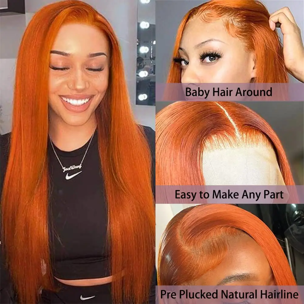 13x6 Ingwer Orange Spitze Front Echthaar Perücken Dichte HD transparente gerade Spitze Frontal Echthaar Perücke für Frauen Wahl