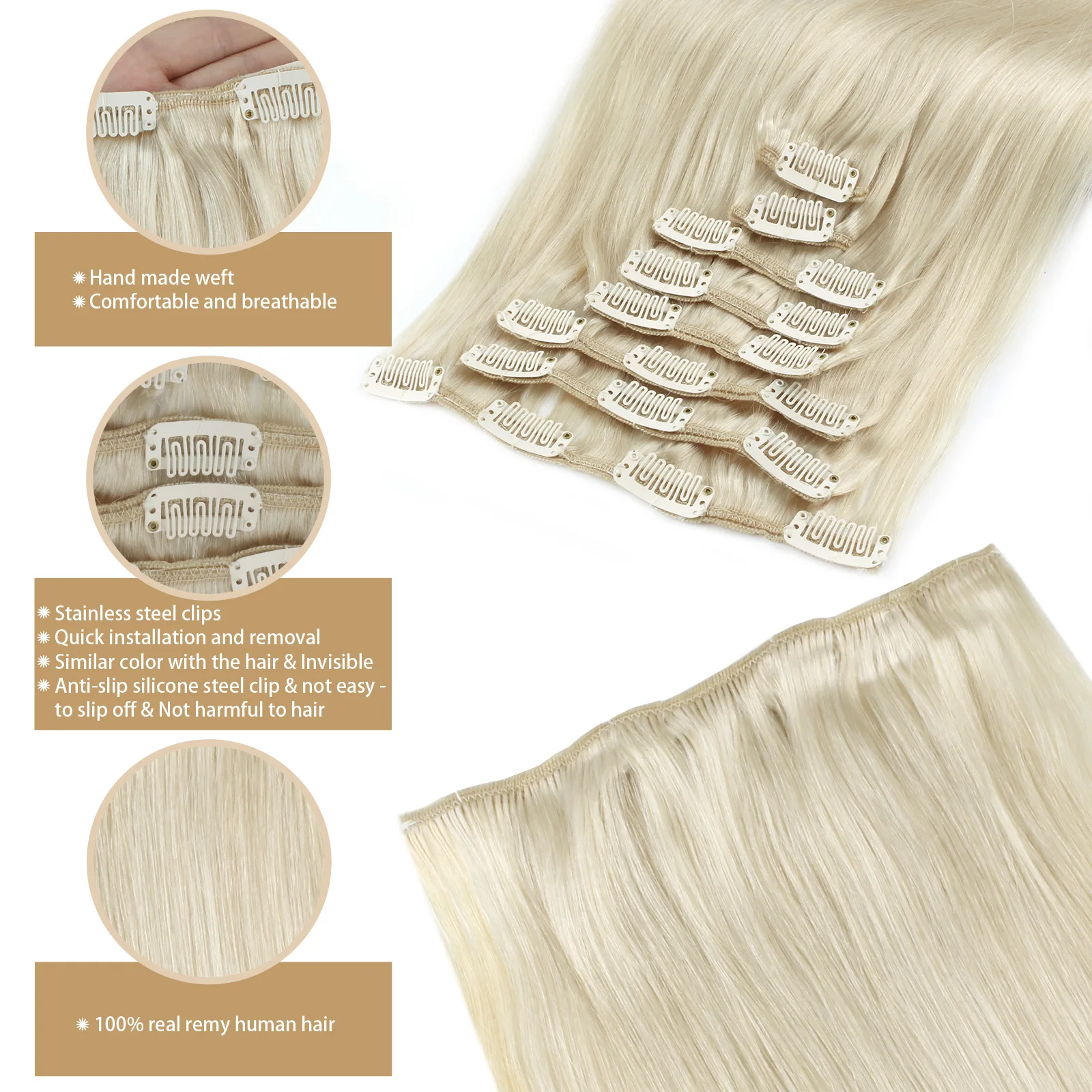 Sixstarhair كليب Ins شعر مستعار بشري 120 جرام 8 قطعة 14'16'18'20'22' 100% ريمي مشبك شعر بشري في ملحقات للنساء