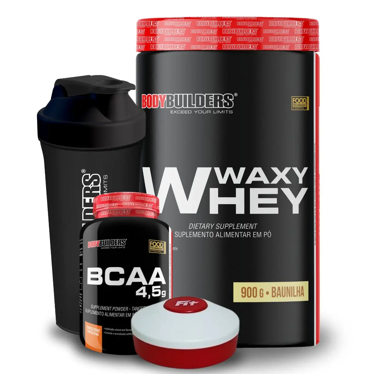 Whey Protein Waxy Whey 900g + BCAA 100g Tang + Cocktail Shakers + Door Caps - Bodybuilders