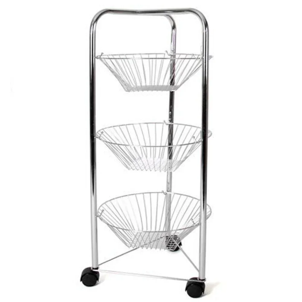 Frutero Puerta Verduras De Cocina 3 Cestas De Metal Cromado Forma Redonda Soport