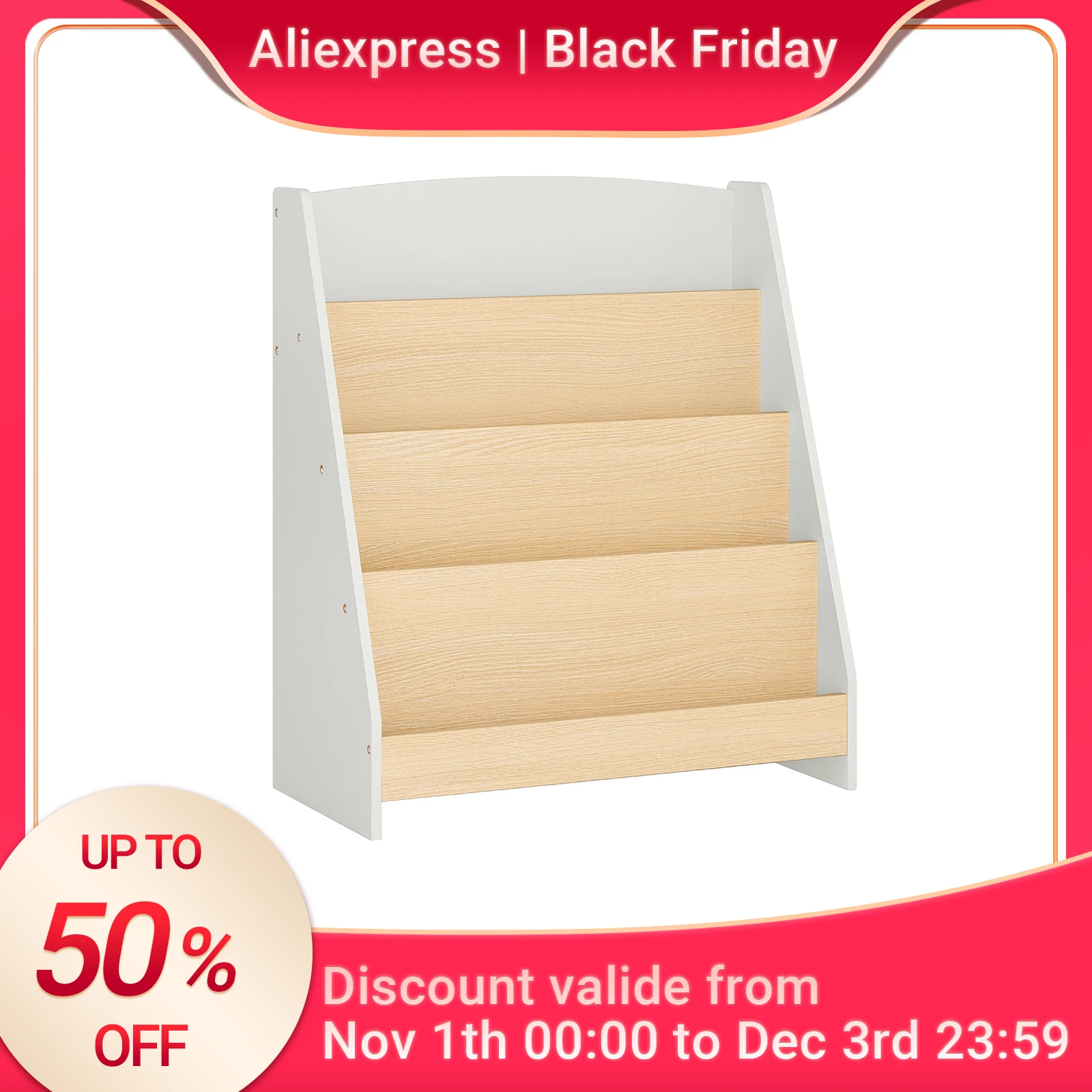 SoBuy KMB106-HG Estante infantil Prateleira infantil Suporte para jornal com 4 prateleiras Prateleira de armazenamento infantil Estante para livros