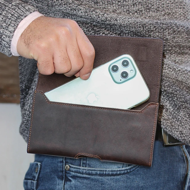 Skórzana torba na talię ze skóry bydlęcej uchwyt na telefon Casual 6.7 ''pas biodrowy do telefonu iPhone Samsung Galaxy kieszonkowa kabura na telefon komórkowy