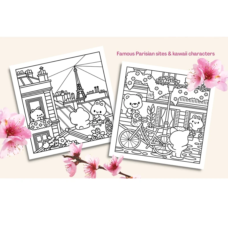 Cute Paris A Kawaii Coloring Book Adventure: Color Adorable Paris Landmarks and Cute Kawaii Characters  Perfect for Kids  Adult image 4