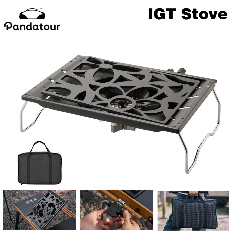 موقد تخييم عالي الطاقة من Pandatour IGT، قابل للطي بلمسة واحدة، موقد طاولة من الفولاذ المقاوم للصدأ