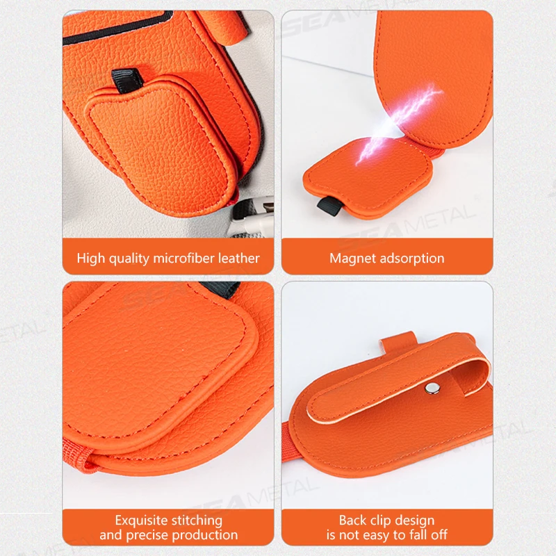SEAMETAL Car Sun Visor Glasses Holder Magnetic Eyeglasses Hanger Clip Luxury Leatherette Car Sunglasses Holder Mount Universal image 5