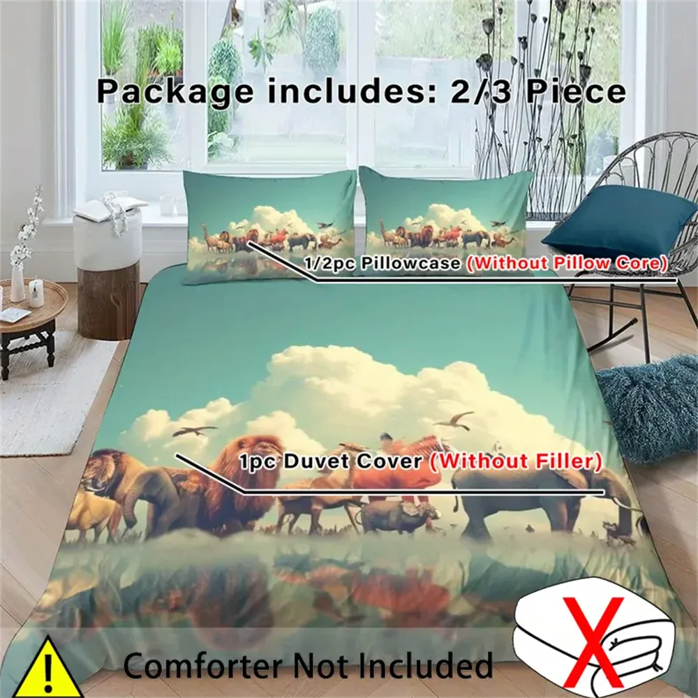 2/3pcs JIT3D Digital Print Tropical Rainforest Animal World Series Polyester Duvet Cover Set, Breathable, Zip Closure, Machine