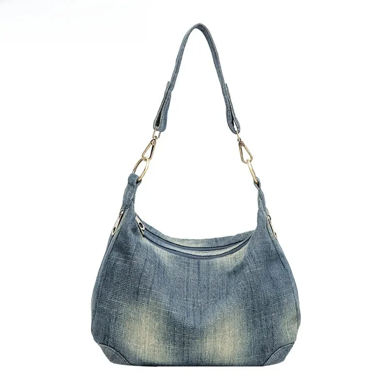Dorywczo Denim kobiet Crossbody torba podwójny zamek błyskawiczny kobieca torba na ramię jakości płótnie damskie torebki torby podróżne niebieski bolsa — zdjęcie 2