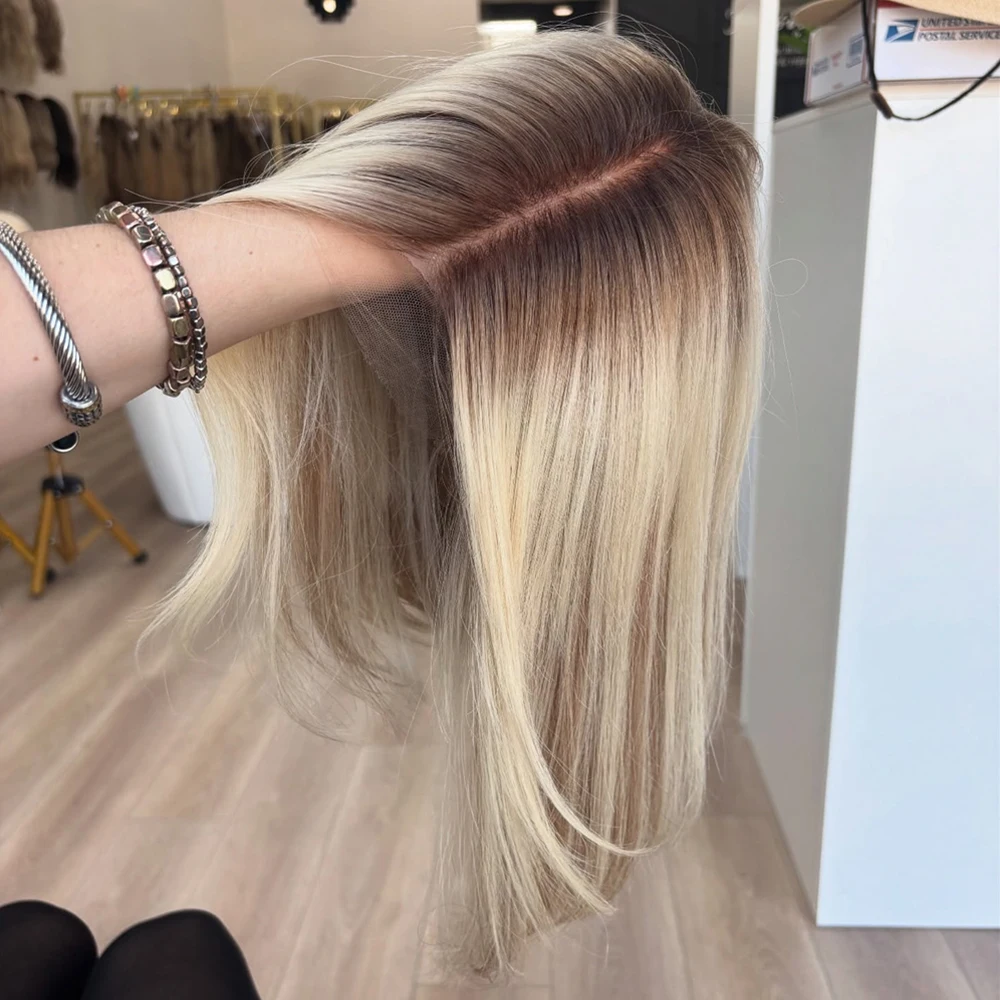 Beachy Blonde Icy Cool Highlights Wig Short Bob Wig 13x6 PrePlucked Free Part HD Invisible Lace Front Wig Heat Safe Synthetic