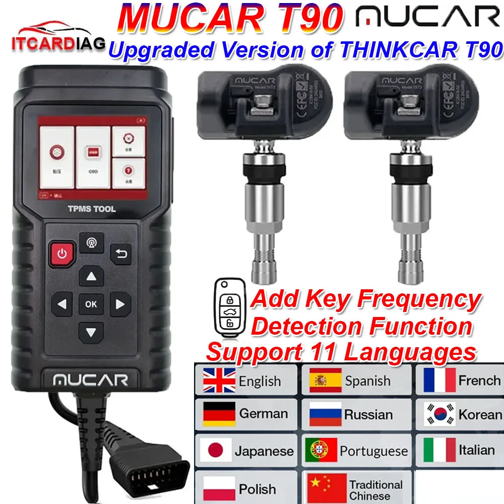 MUCAR TPMS TP T90 with S3 2in1 315MHz 433MHz Universal Sensors Car Tire Pressure Programming Tool Multi-language pk THINKCAR T90