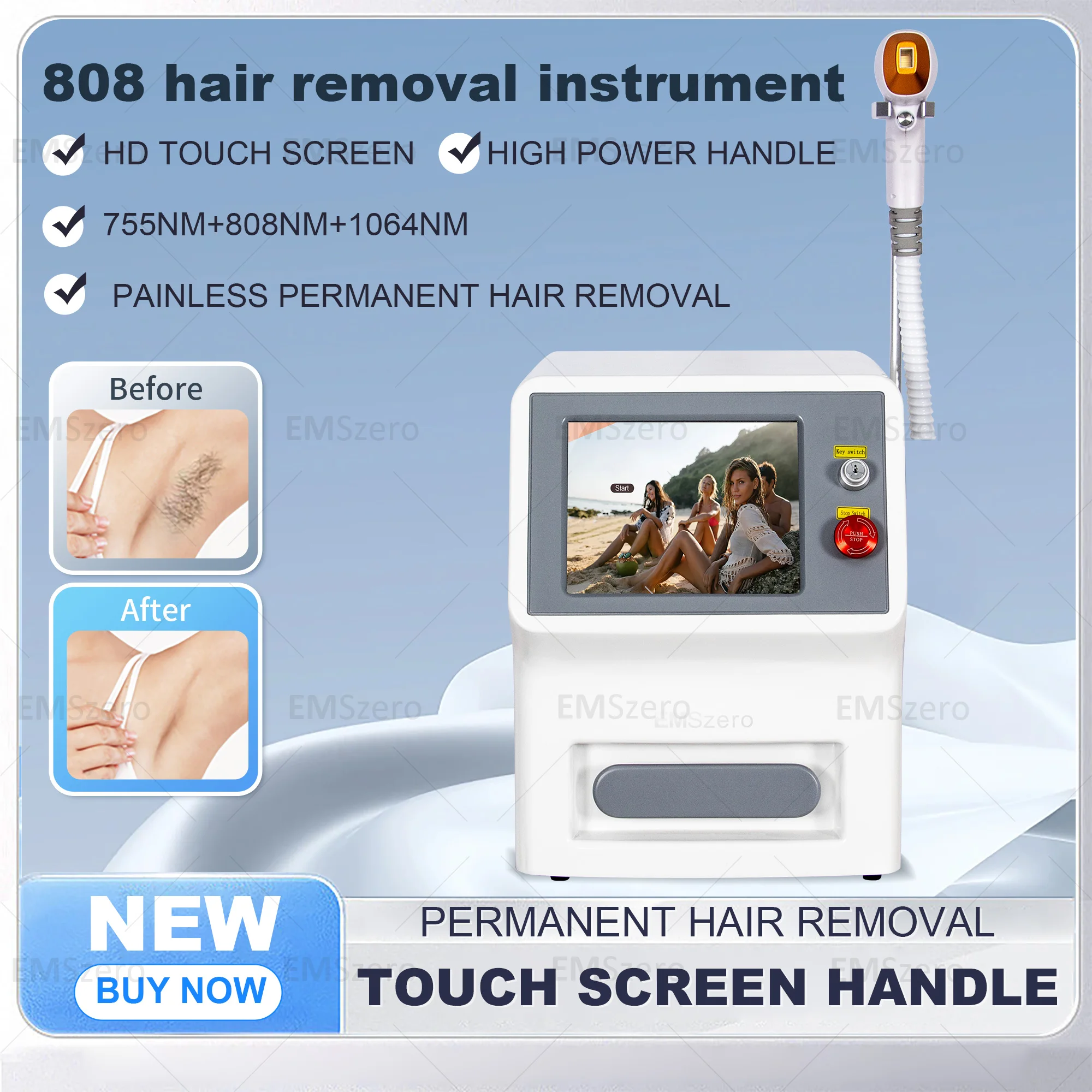 

Portable 808nm Professional Diode Laser Hair Removal Machine 3 Wavelengths Painless Beautiful Whole Body Skin Rejuvenation