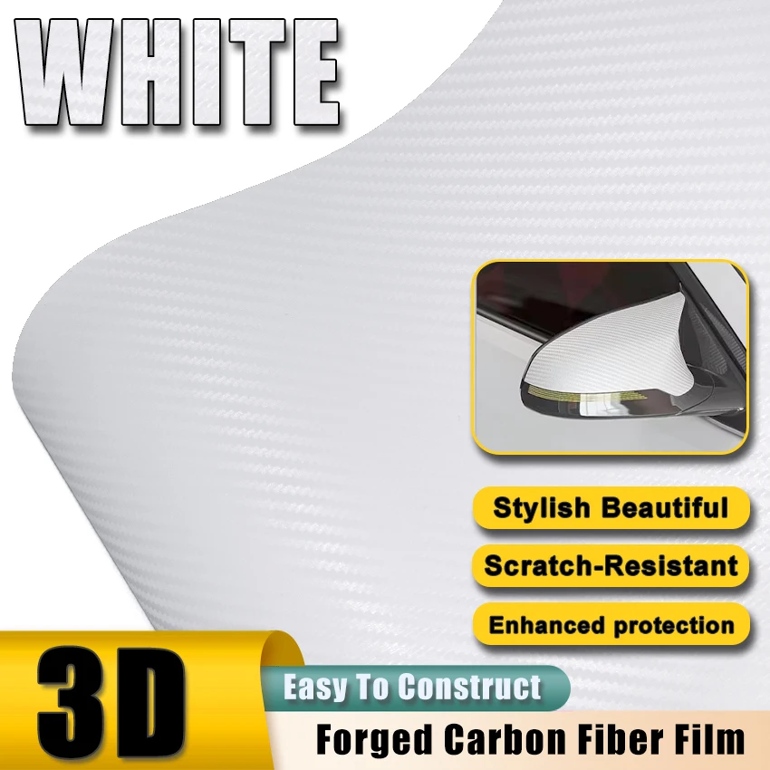 

3D White Carbon Fiber Vinyl Wrap Roll, Bubble Free DIY Car Body Decal, Waterproof Self-Adhesive Film for Car and Motorcycle