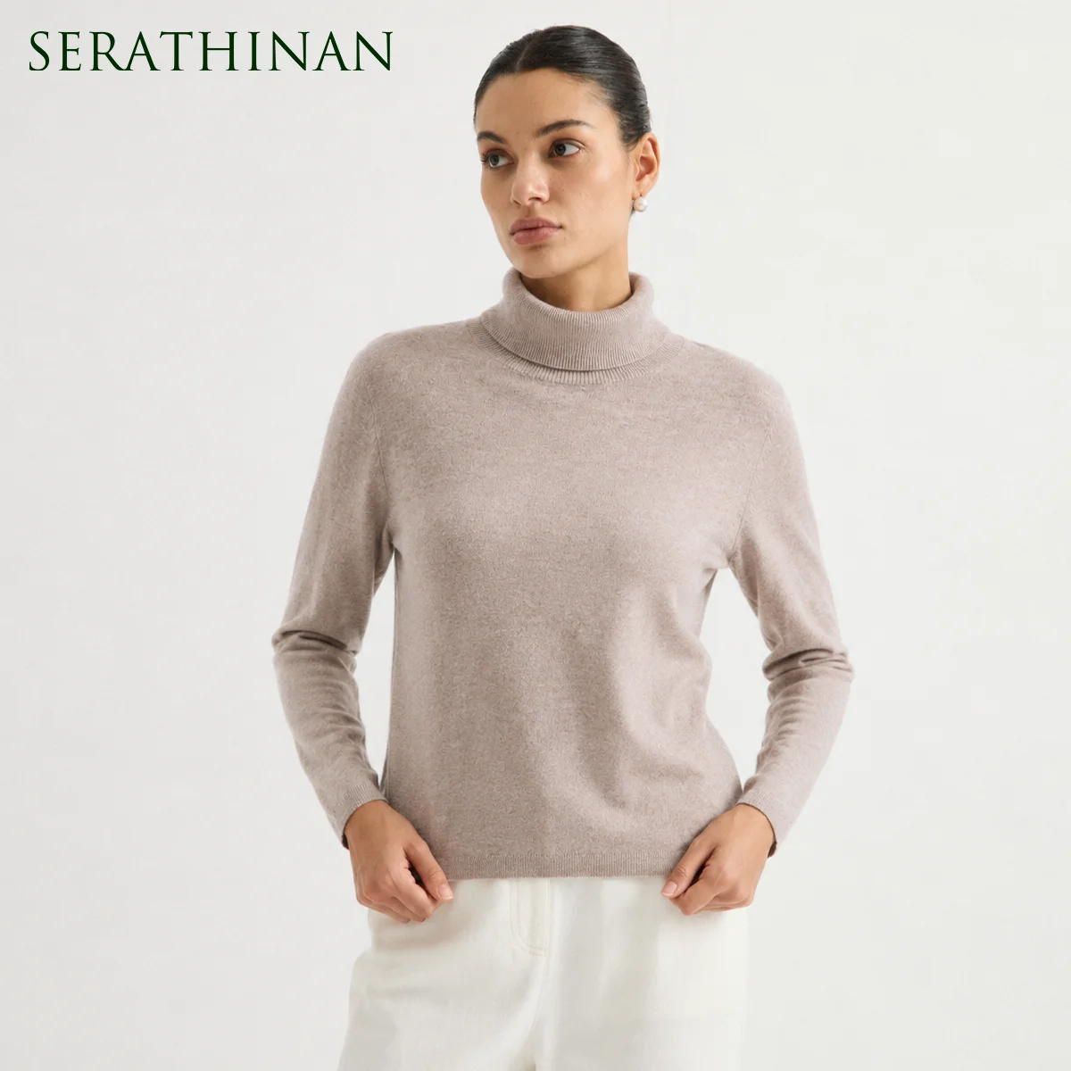 MZ62020 Women's Turtleneck Knit Sweater Cashmere Modal Blend Long Sleeve Pullover Soft Textured Top Fall Winter Daily Layering