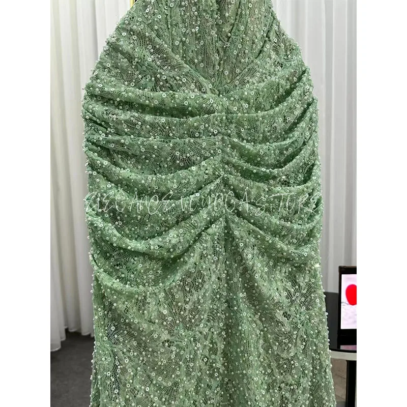تصميم الأزياء النعناع الأخضر الساحرة الرسن مساء اللباس الفاخرة مثير اللؤلؤ الديكور مع زائدة فستان حورية البحر مذهل