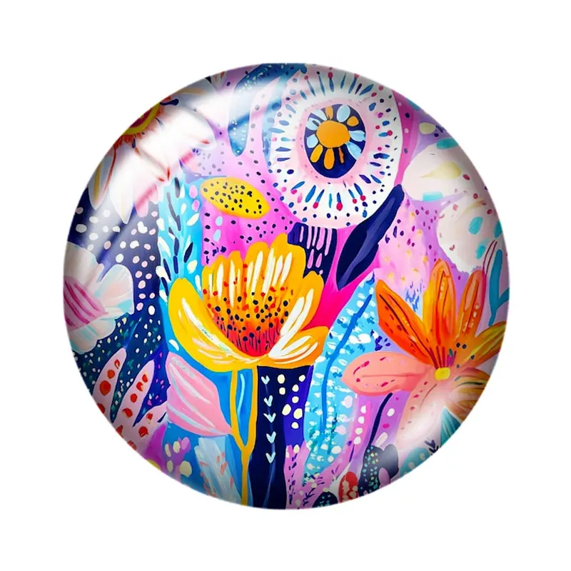 Whimsical Floral 12/18/20/25mm glass cabochon  bracelet pendant rings for jewelry demo earrings back Making findings view 3