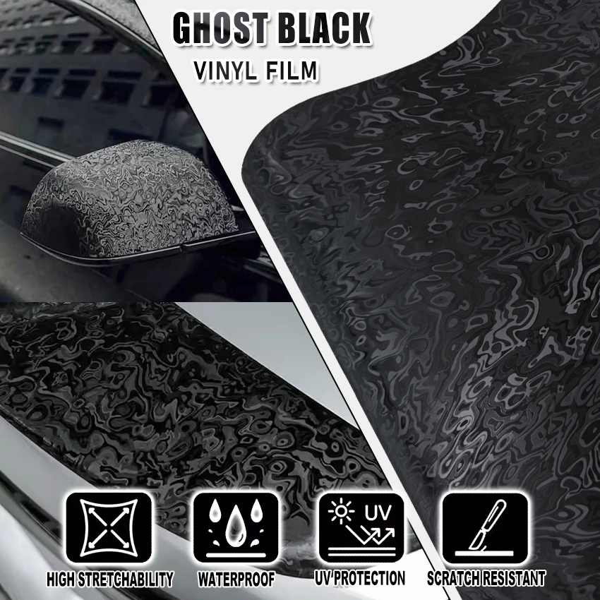 

30x100/150/200cm Ghost Black Vinyl Wrap Film Glossy Marble Texture Car Motorcycle Accessories Interior Exterior Sticker