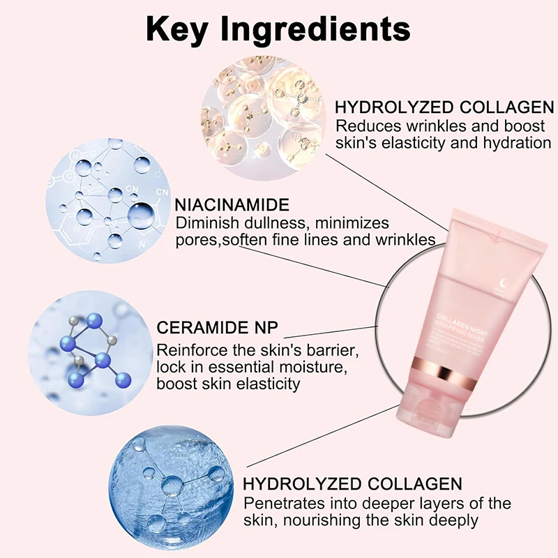 5PC Korean Collagen Wrapping Peel Off Facial Mask Elasticity Hydration Reduces Sagging Dullness Hydrolyzed Collagen Skin Care