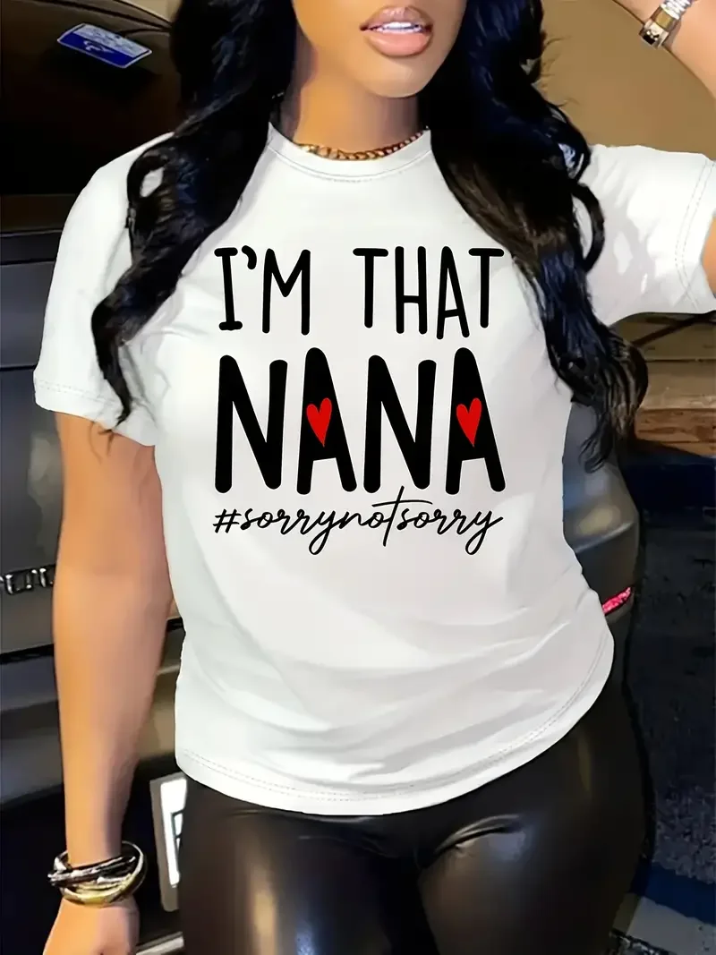 My Favorite People Call Me Nana Print Crew Neck T-Shirt Casual Short Sleeve T-Shirt For Spring  Summer Women's Clothing