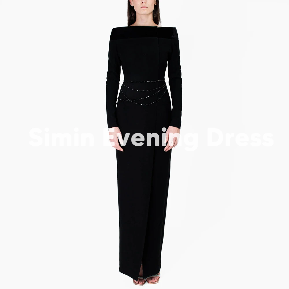 

Simin женские прямые вечерние платья в Саудовской Аравии с открытыми плечами и длинными рукавами с разрезом длиной до пола, вечерние элегантные платья 2025