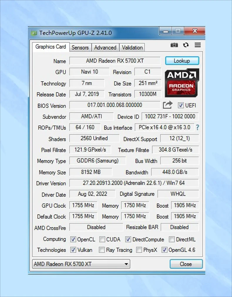 Usado soyo amd rx5700xt 8gb placa gráfica jogos gddr6 256bit pci express 4.0 × 16 radeon gpu computador placa de vídeo