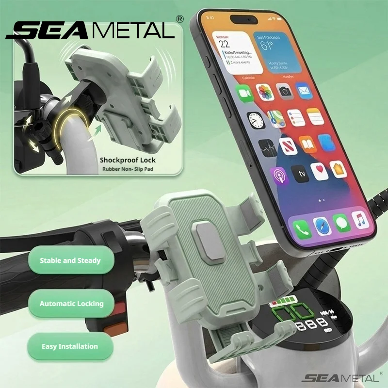 SEAMETAL Universal Motorcycle Phone Holder 360 Rotatable 6-Point Scooter/Bike Cell Phone Mount Anti-Shake Lock Easy Installation