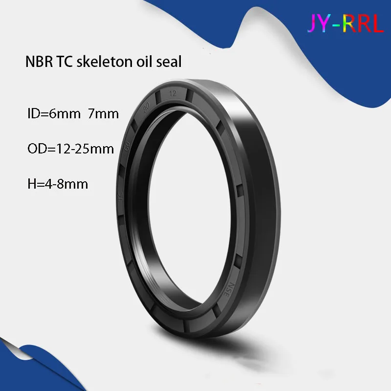 3Pcs Black NBR TC/FB/TG4 Skeleton Oil Seal ID 6mm 7mm OD 12-25mm Thickness 4-8mm Nitrile Butadiene Rubber Gasket Sealing Rings